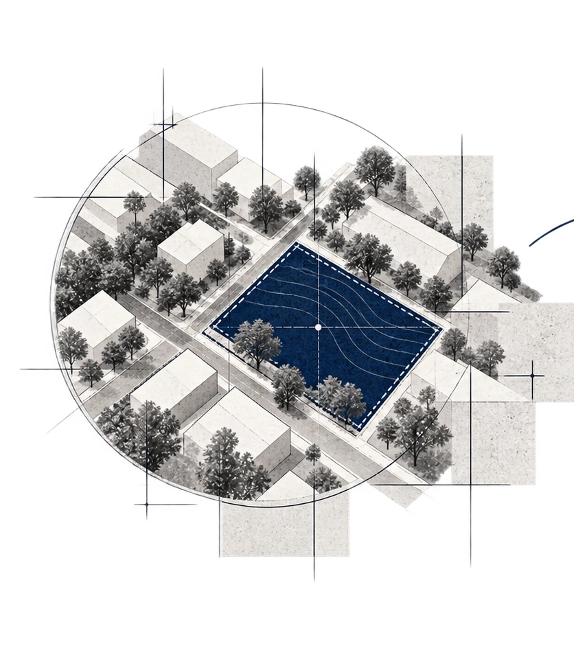Analyse foncière et faisabilité représentées en axonométrie