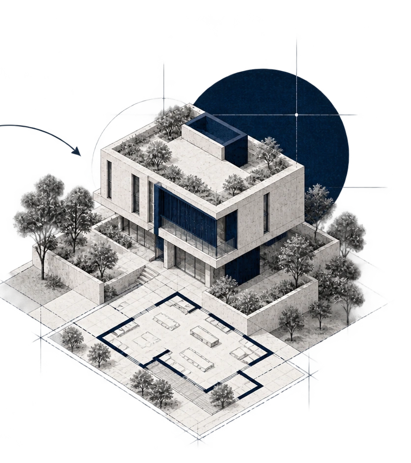 Projet architectural assemblé représentant la conception coordonnée